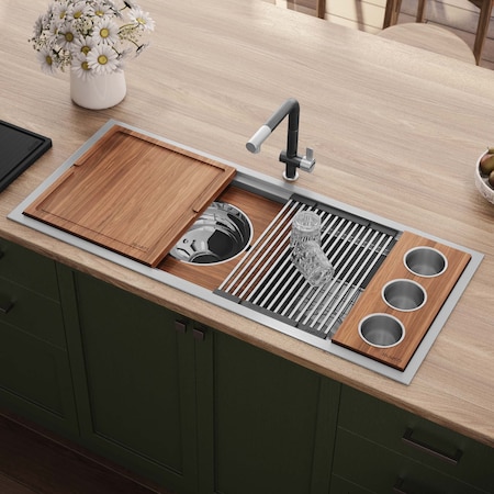 Ruvati 45-inch Workstation Two-Tiered Ledge Kitchen Sink Drop-in Topmount 16 Gauge Stainless Steel RVH8433